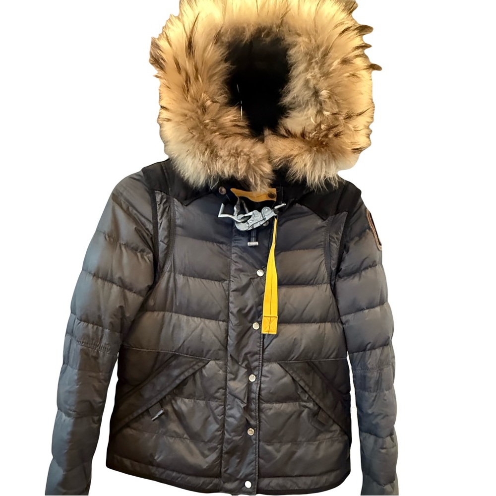 Parajumpers Dark Gray Puffer Jacket with Fur Trim
